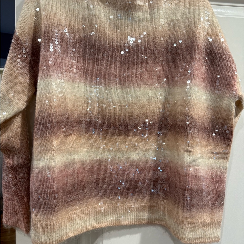 Vici Sequin Striped Sweater - Cream and Pink